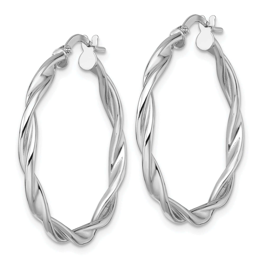 14K White Gold Sleek Polished 29mm Twisted Hoops
