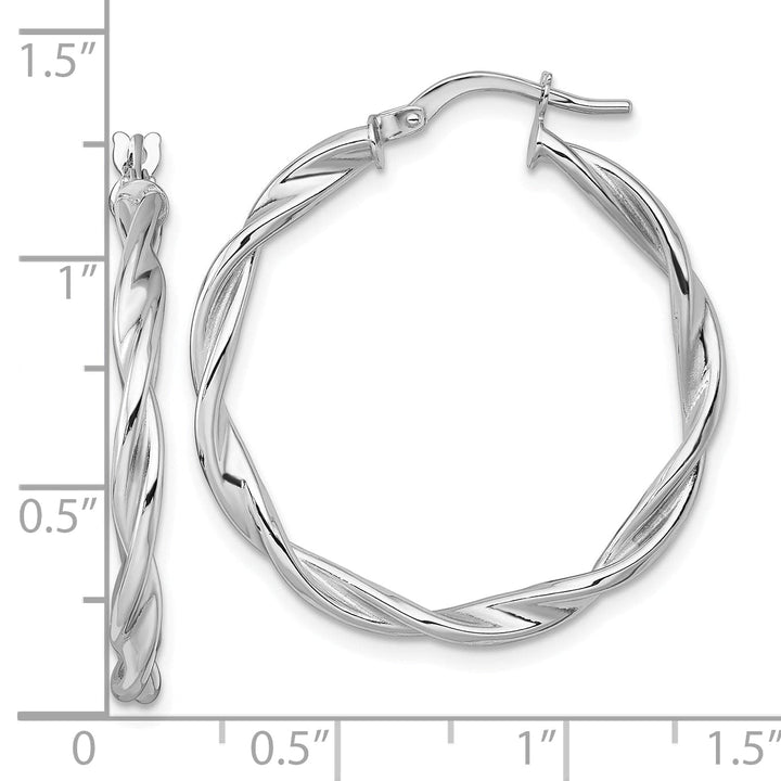 14K White Gold Sleek Polished 29mm Twisted Hoops