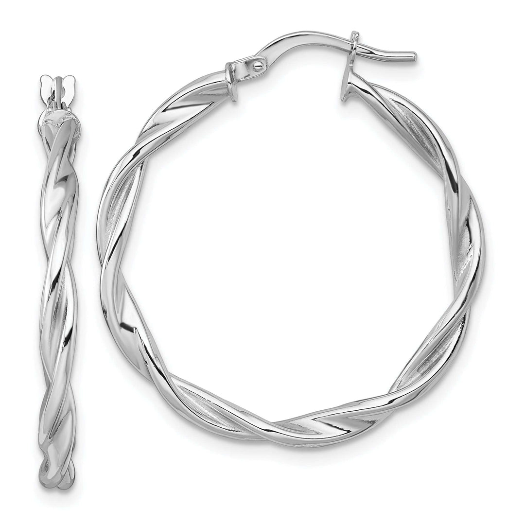 14K White Gold Sleek Polished 29mm Twisted Hoops
