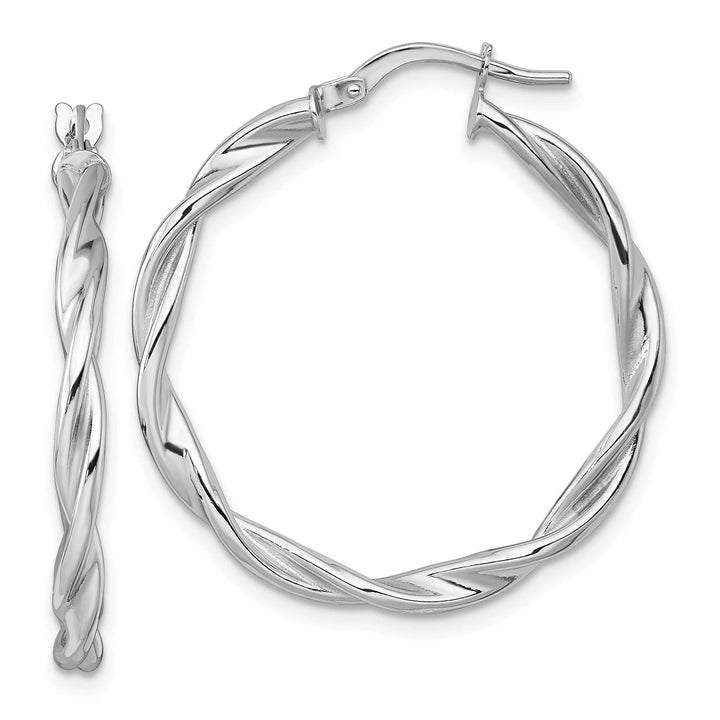 14K White Gold Sleek Polished 29mm Twisted Hoops