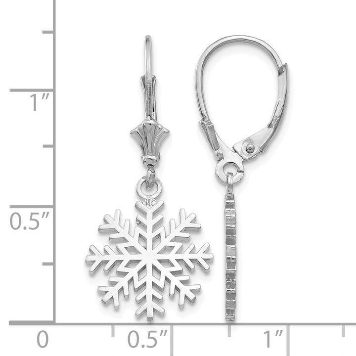 14K White Gold Snowflake Dangle Leverback Earrings, view 6 of 6