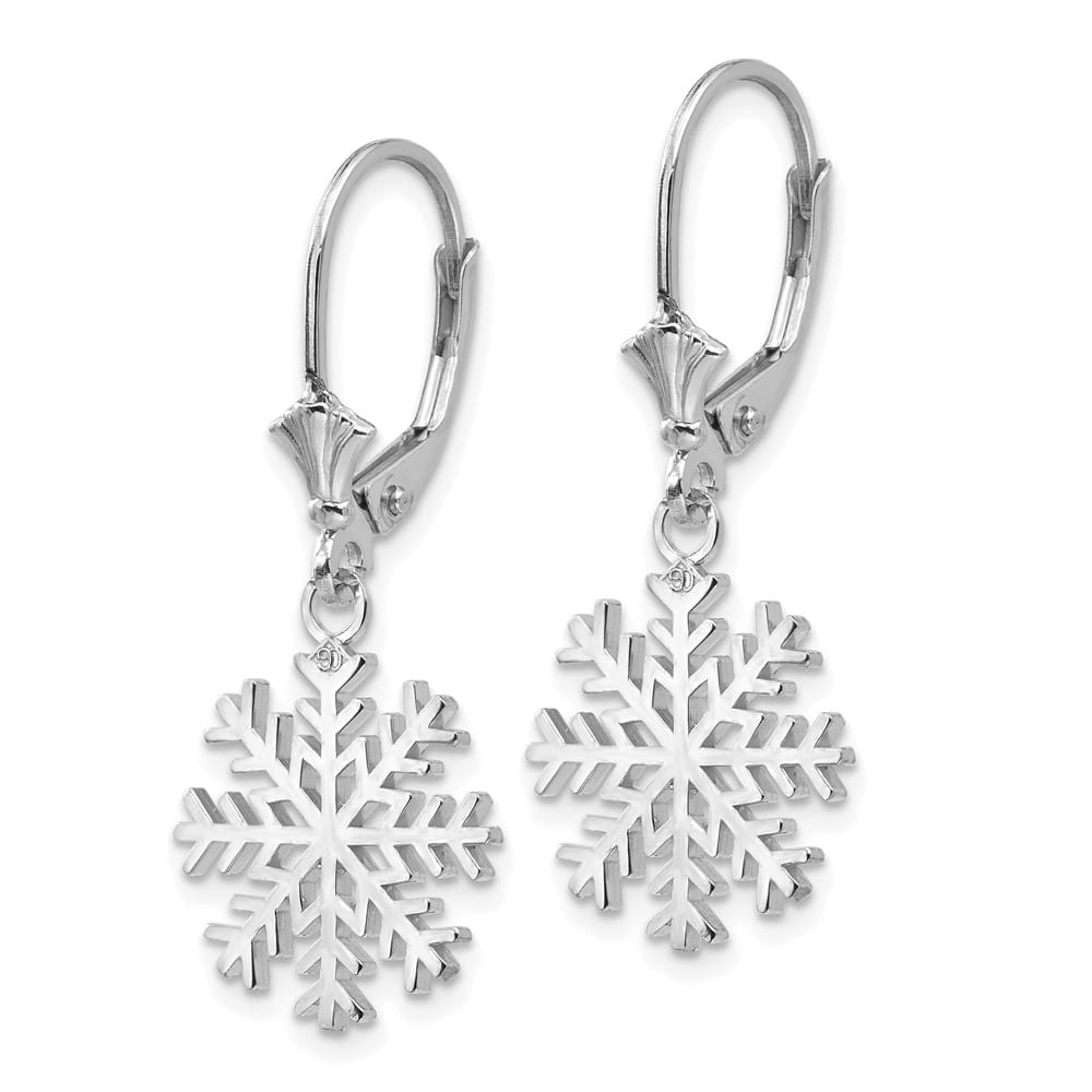 14K White Gold Snowflake Dangle Leverback Earrings, view 3 of 6