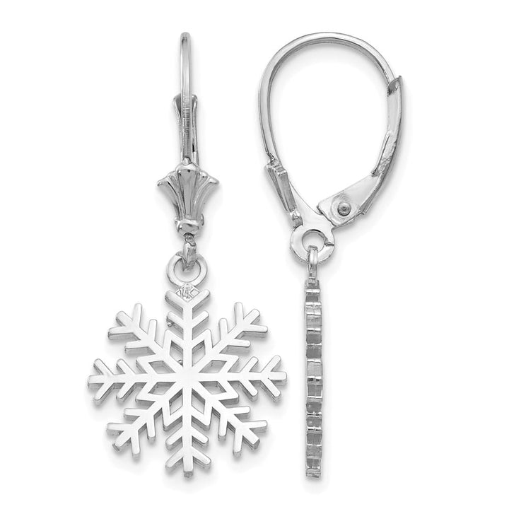 14K White Gold Snowflake Dangle Leverback Earrings, view 1 of 6
