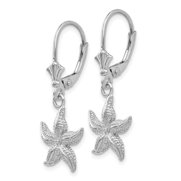 14K White Gold Starfish Leverback Earrings, view 2 of 4
