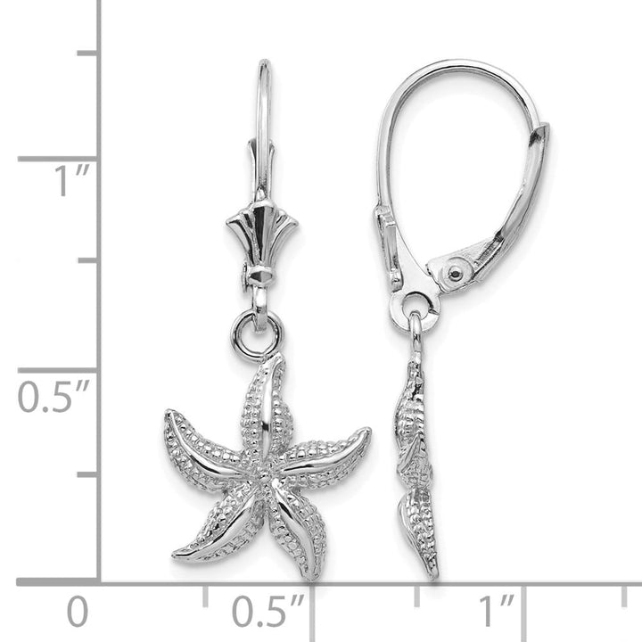 14K White Gold Starfish Leverback Earrings, view 4 of 4