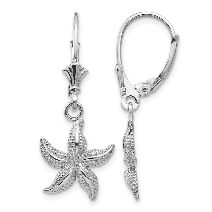 14K White Gold Starfish Leverback Earrings, view 1 of 4
