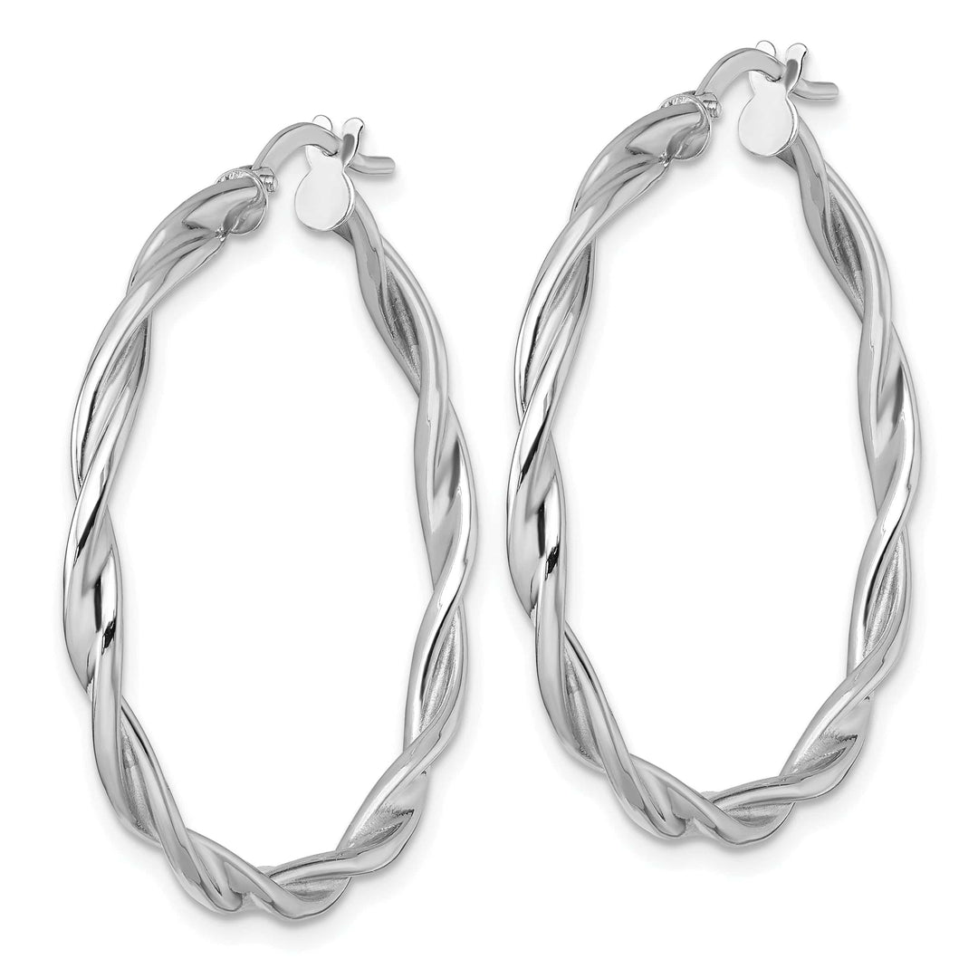 14K White Gold Stylish Polished 35mm Twisted Hoops