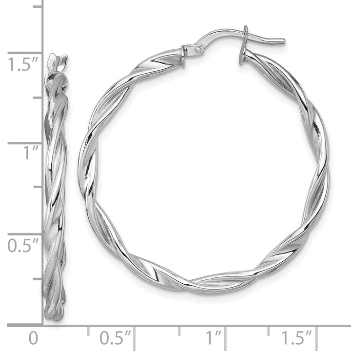 14K White Gold Stylish Polished 35mm Twisted Hoops