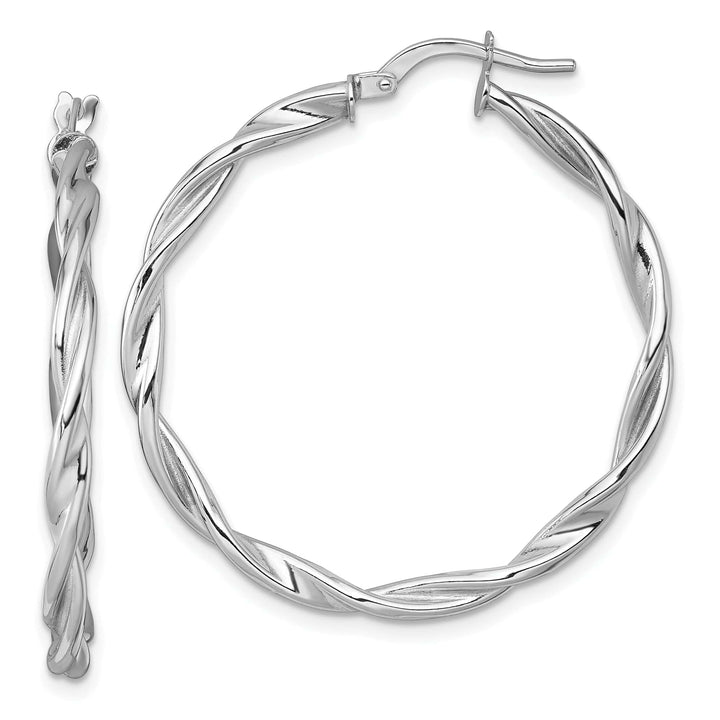 14K White Gold Stylish Polished 35mm Twisted Hoops