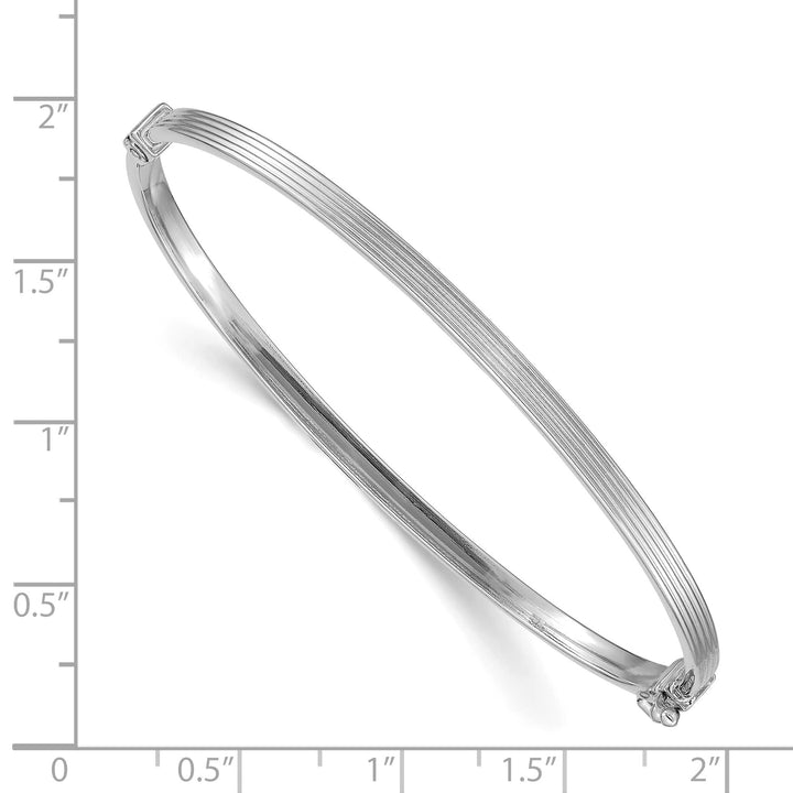 14k White Gold Textured Stripe 3.00mm Hinged Oval Bangle Bracelet
