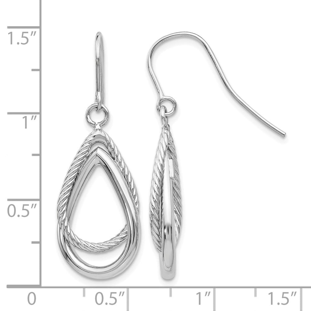 14K White Gold Textured Teardrop Dangle French Hook Earrings, view 5 of 5
