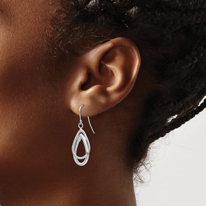 14K White Gold Textured Teardrop Dangle French Hook Earrings, view 4 of 5