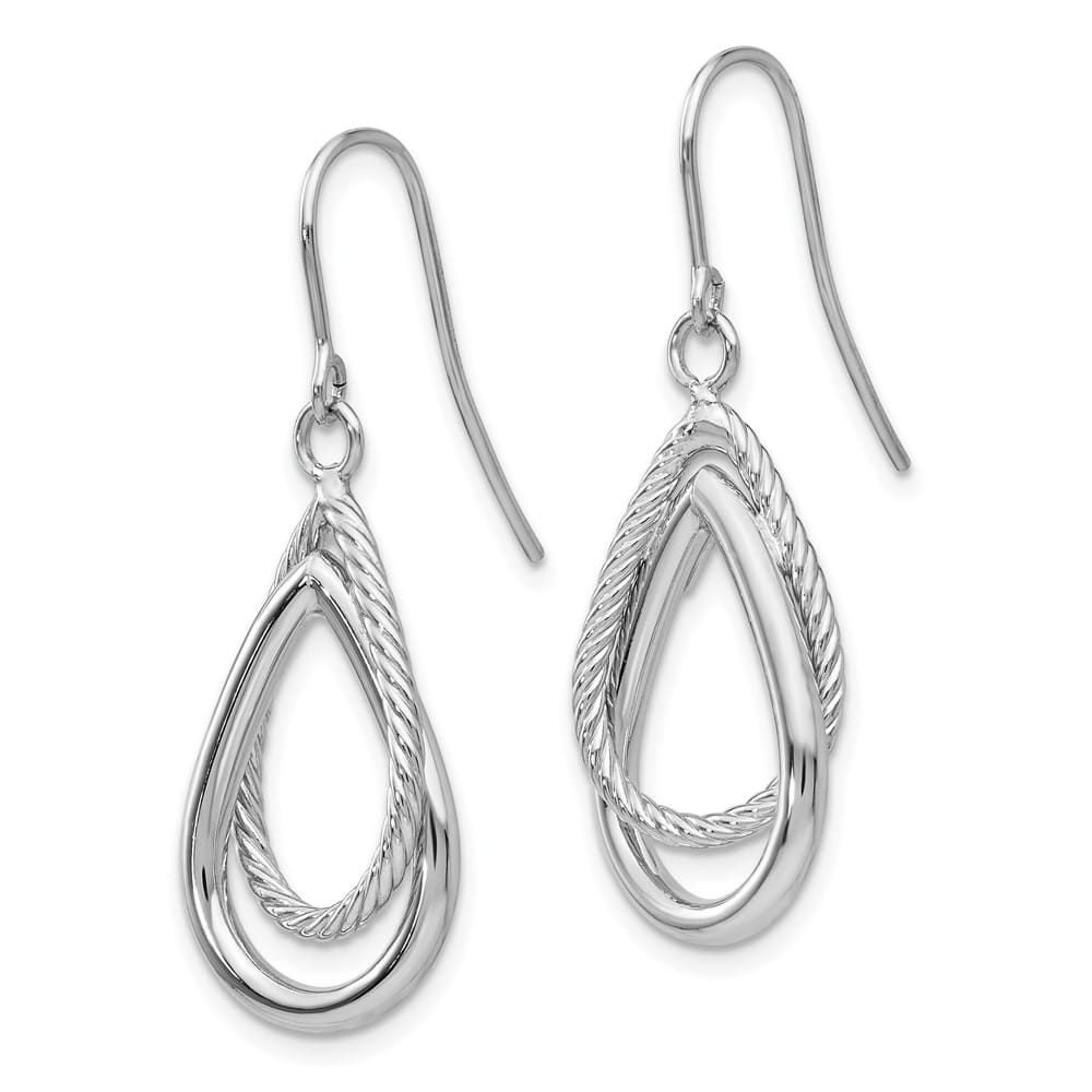 14K White Gold Textured Teardrop Dangle French Hook Earrings, view 3 of 5