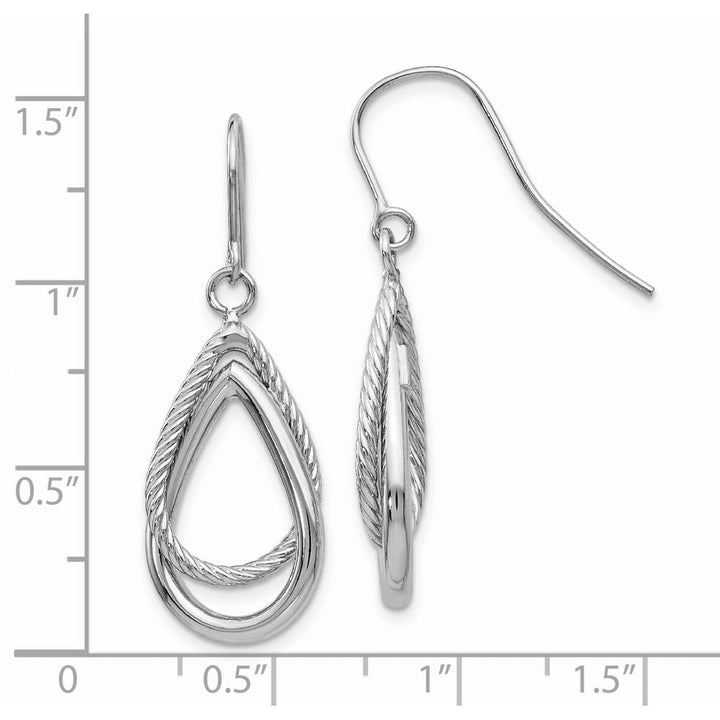 14K White Gold Textured Teardrop Dangle French Hook Earrings, view 2 of 5