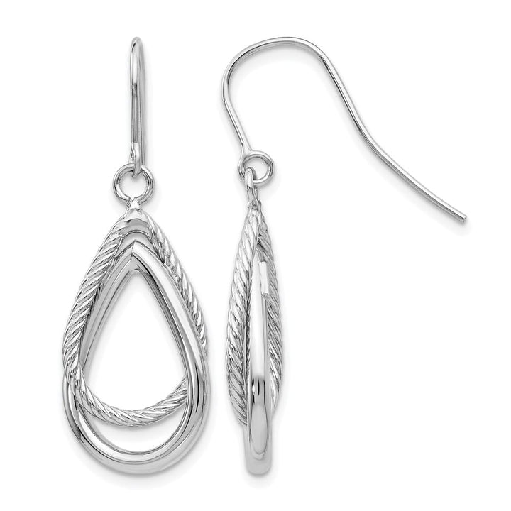 14K White Gold Textured Teardrop Dangle French Hook Earrings, view 1 of 5
