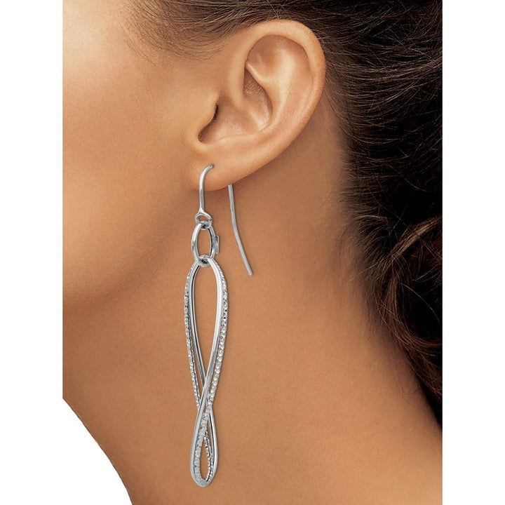 14K White Gold Textured Twisted Dangle French Hook Earrings, view 4 of 5