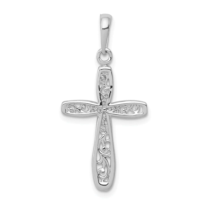 Lovely Rita's 14K White Gold Timeless Filigree Center Design Latin Cross Pendant