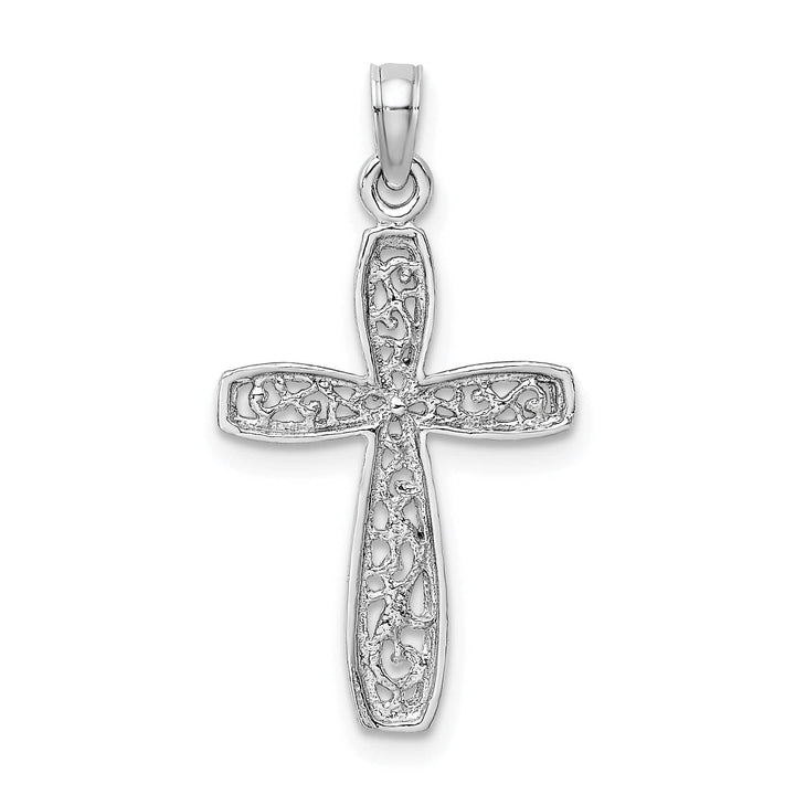 Lovely Rita's 14K White Gold Timeless Filigree Center Design Latin Cross Pendant