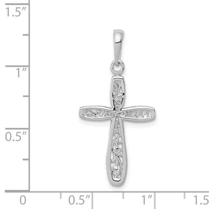 Lovely Rita's 14K White Gold Timeless Filigree Center Design Latin Cross Pendant