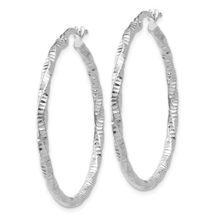 14K White Gold Timeless Polished Textured 34.5mm Hoops