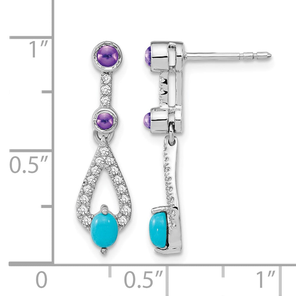 14K White Gold Turquoise/Amethyst/White Topaz Dangle Post Earrings, view 4 of 4
