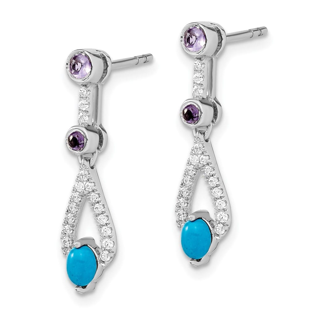 14K White Gold Turquoise/Amethyst/White Topaz Dangle Post Earrings, view 2 of 4