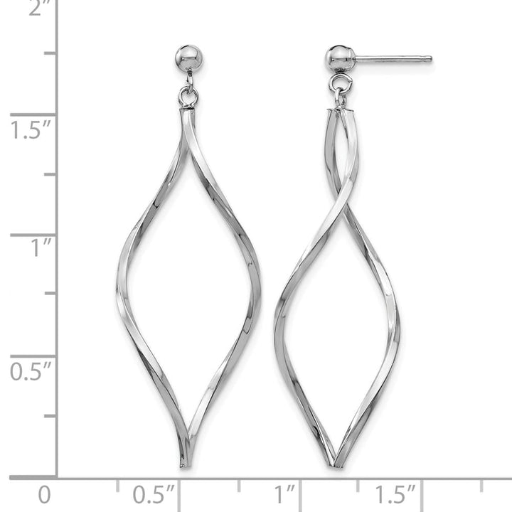 14K White Gold Twisted Oval Dangle Post Earrings, view 4 of 4