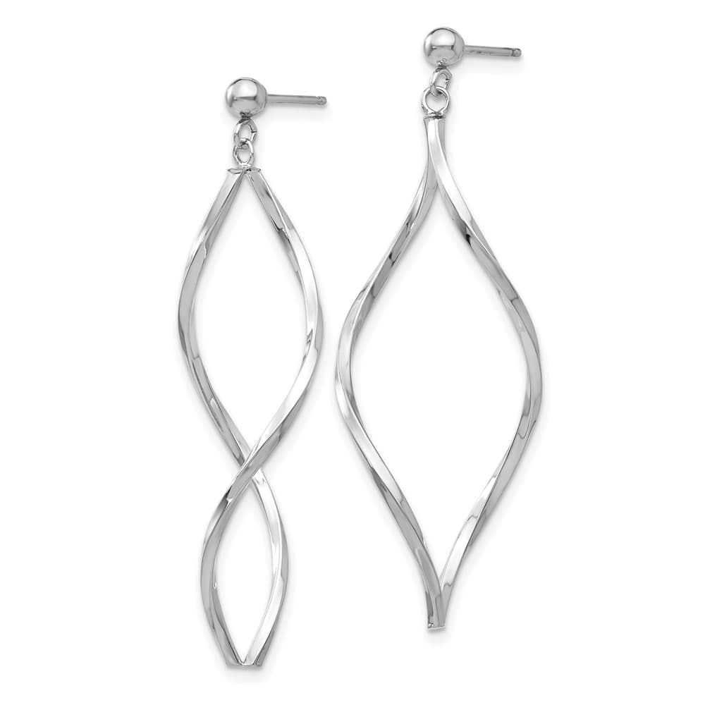 14K White Gold Twisted Oval Dangle Post Earrings, view 2 of 4