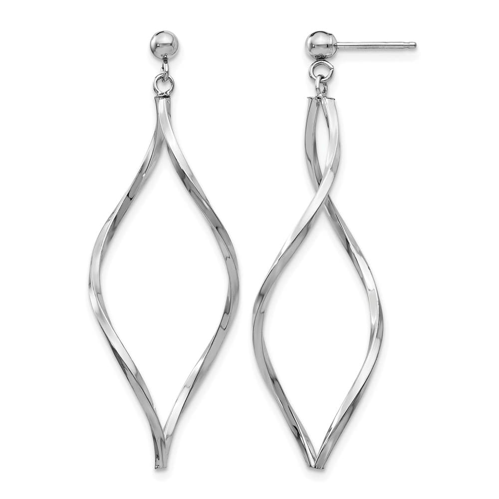 14K White Gold Twisted Oval Dangle Post Earrings, view 1 of 4