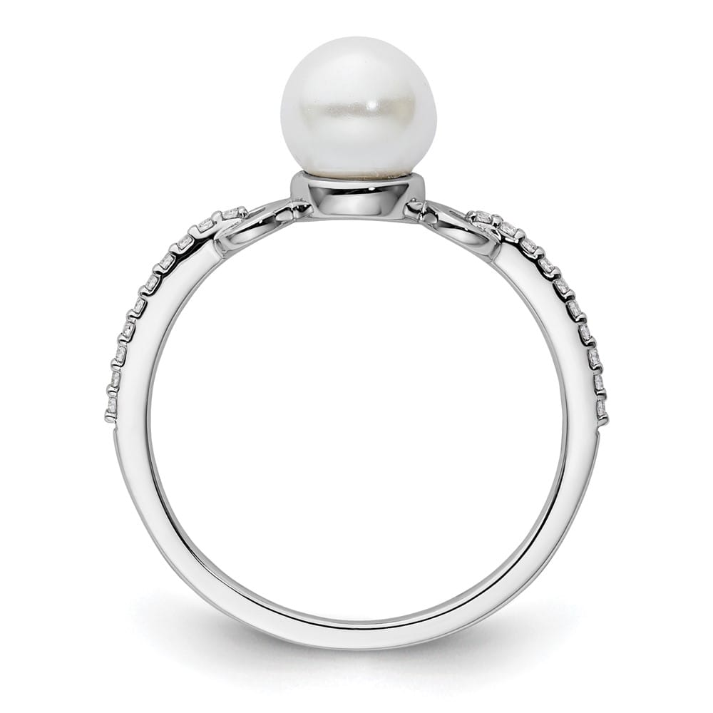 14k White Gold White Freshwater Cultured Pearl 1/15 Carat Diamond Ring Size 7