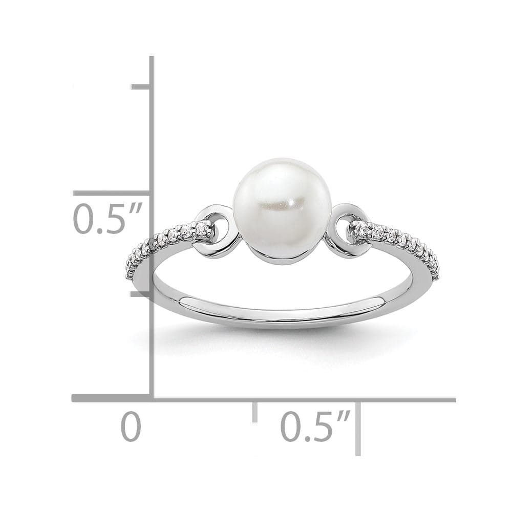 14k White Gold White Freshwater Cultured Pearl 1/15 Carat Diamond Ring Size 7