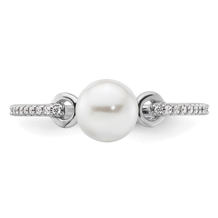 14k White Gold White Freshwater Cultured Pearl 1/15 Carat Diamond Ring Size 7