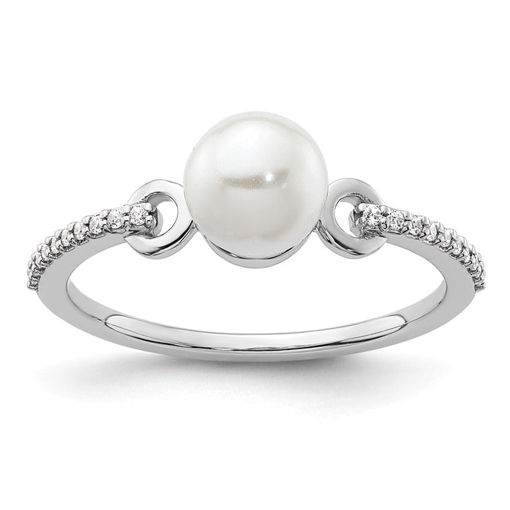 14k White Gold White Freshwater Cultured Pearl 1/15 Carat Diamond Ring Size 7