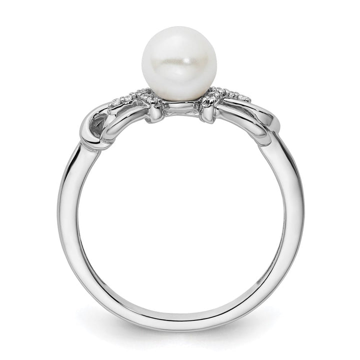 14k White Gold White Freshwater Cultured Pearl 1/20 Carat Diamond Ring Size 7