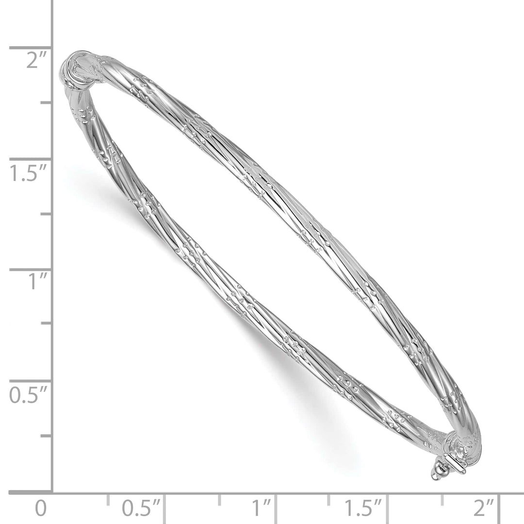 14K with White Rhodium 2.90mm Twisted Hinged Oval Bangle Bracelet