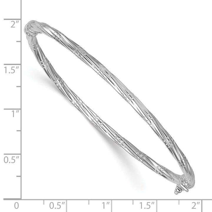 14K with White Rhodium 2.90mm Twisted Hinged Oval Bangle Bracelet