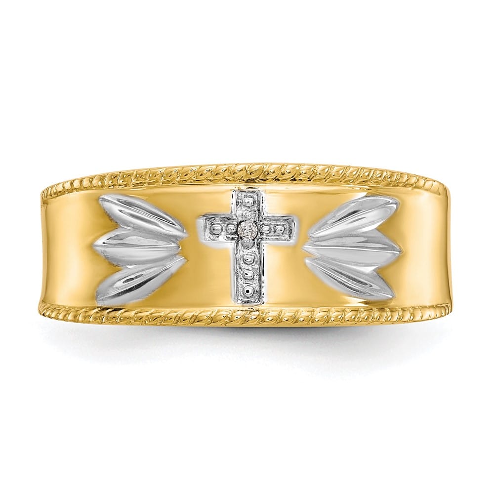 14k Yellow Gold .01 ct. Diamond Trio Cross Wedding Men's Band