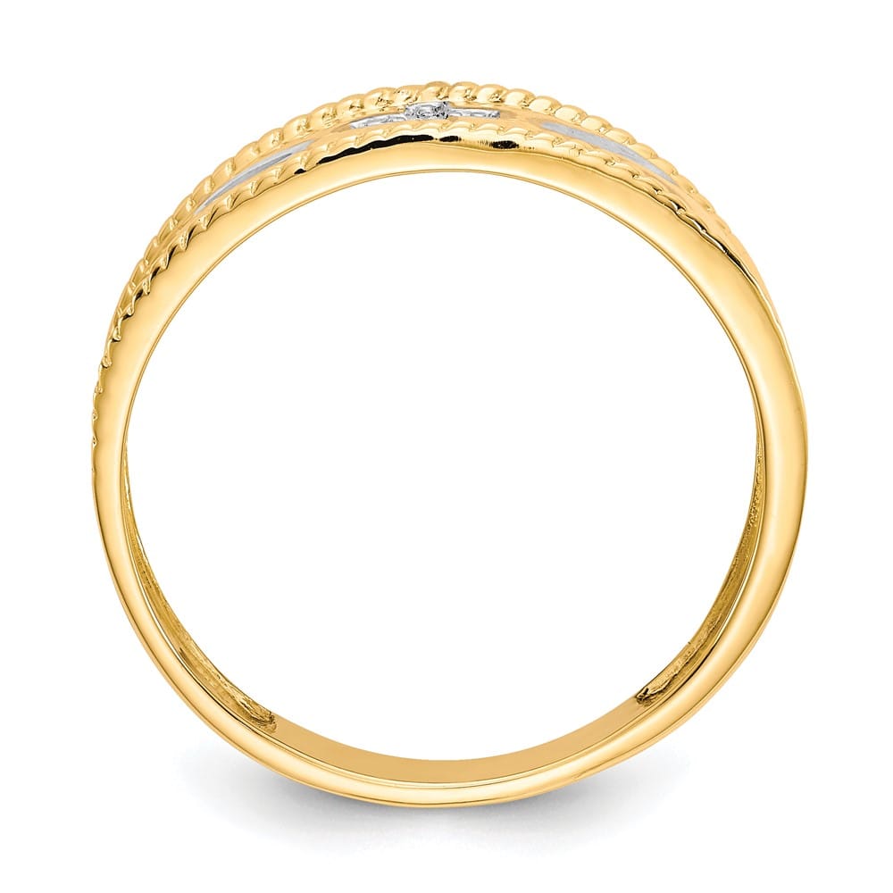 14k Yellow Gold .01 ct. Diamond Trio Cross Wedding Men's Band