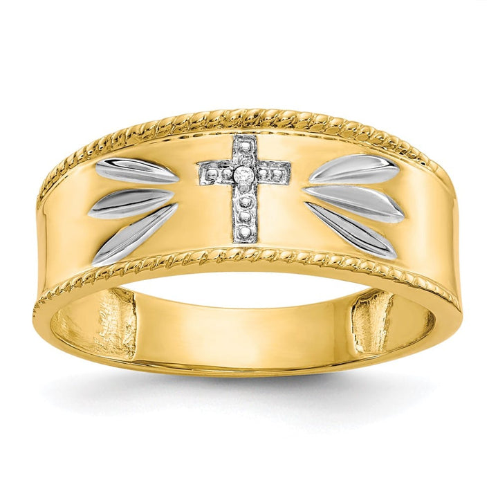 14k Yellow Gold .01 ct. Diamond Trio Cross Wedding Men's Band