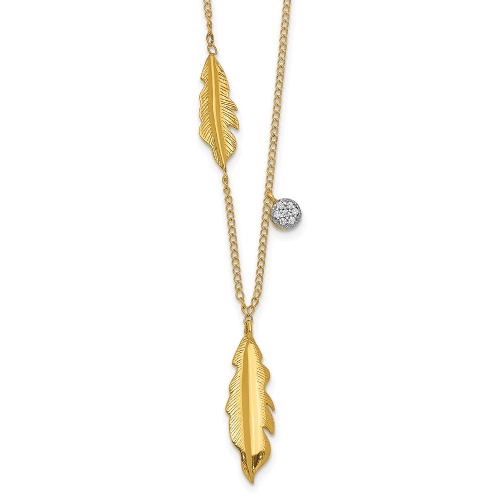 14K Yellow Gold .03 carat Diamond and Feathers 18 inch Necklace