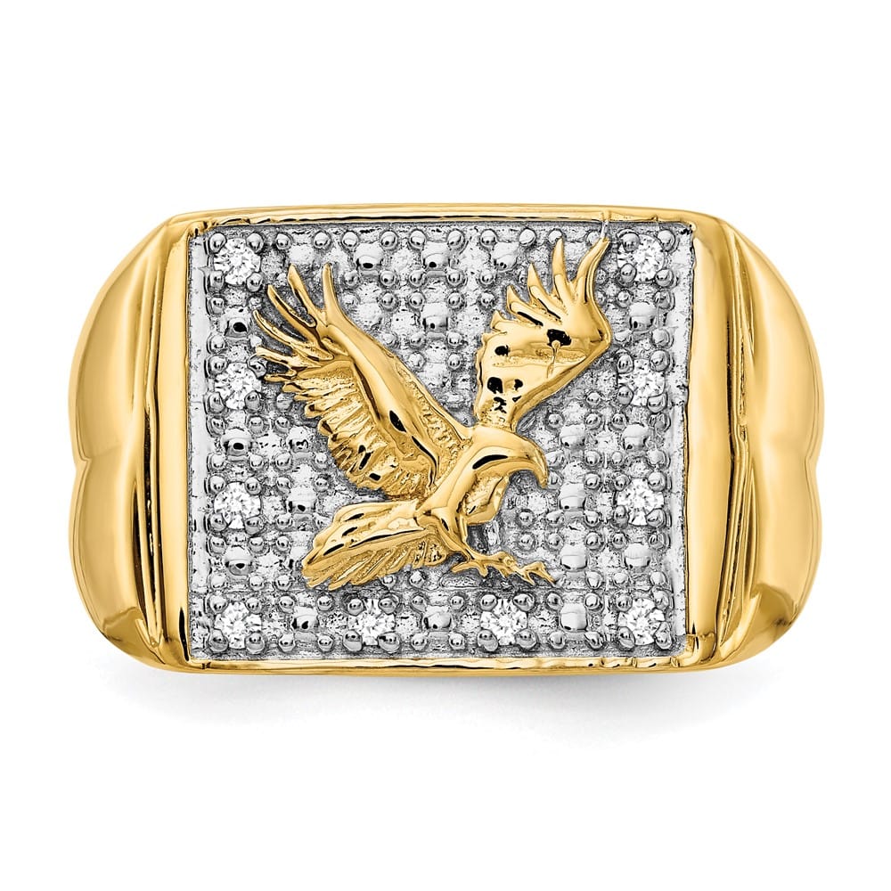 14k Yellow Gold 1/10 Carat Diamond Eagle Men's Ring