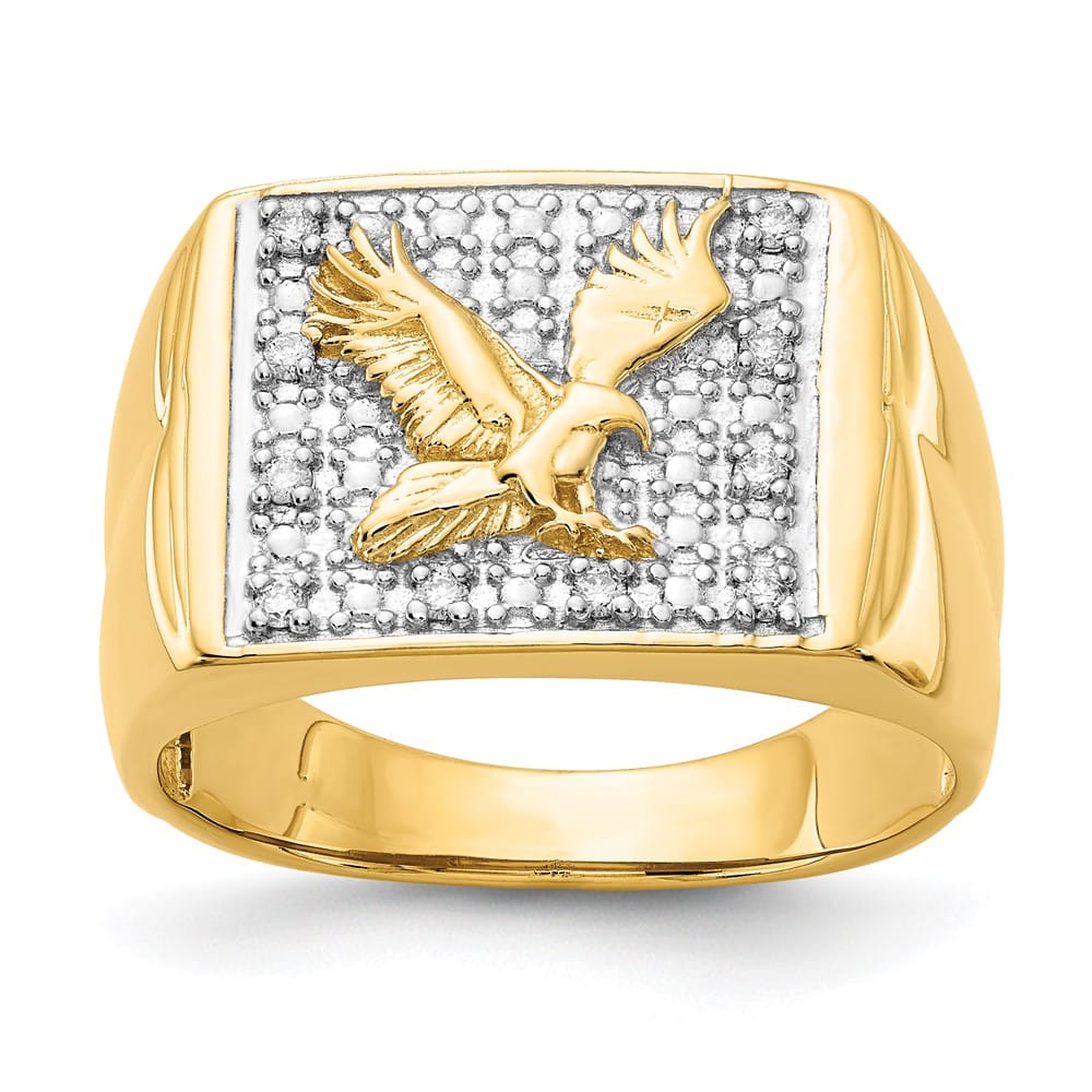 14k Yellow Gold 1/10 Carat Diamond Eagle Men's Ring