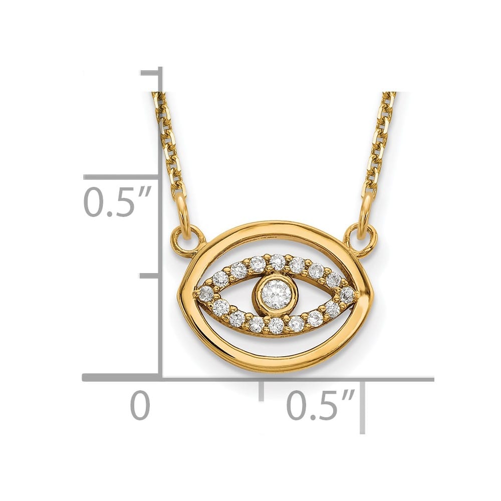 14K Yellow Gold 1/10 carat Diamond Halo Evil Eye 18 inch Necklace