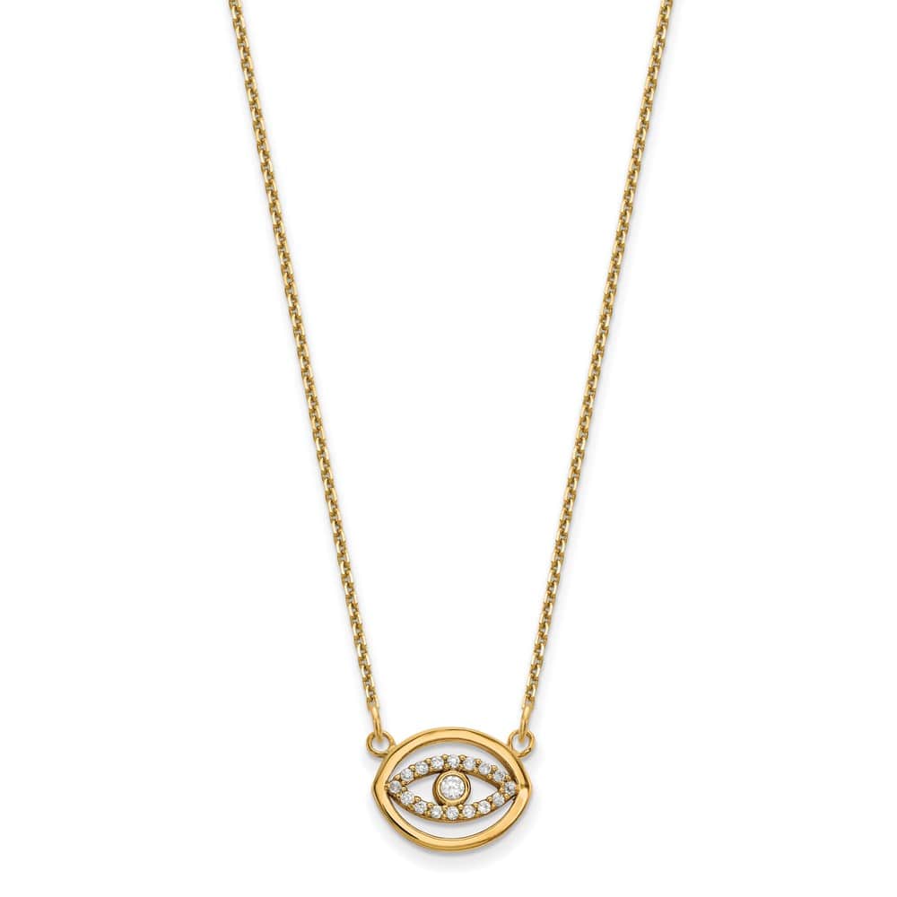 14K Yellow Gold 1/10 carat Diamond Halo Evil Eye 18 inch Necklace