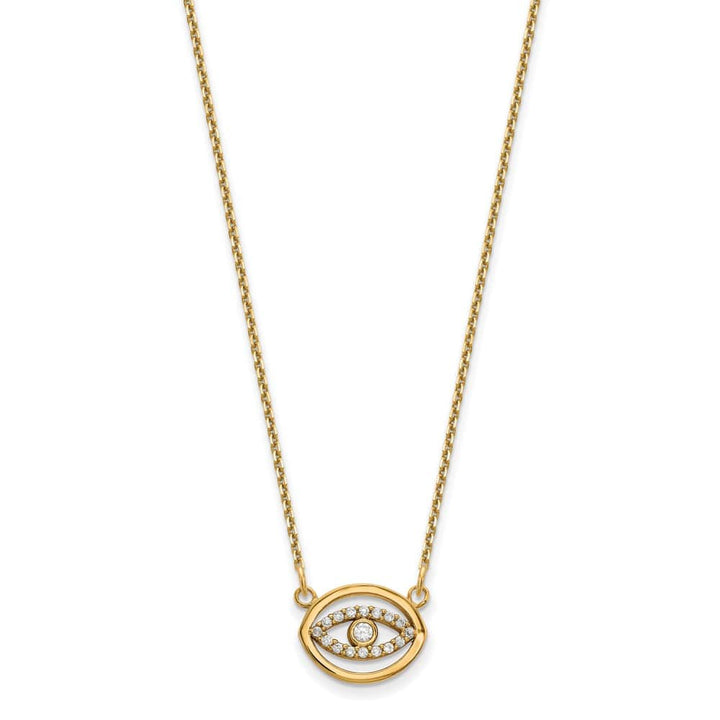 14K Yellow Gold 1/10 carat Diamond Halo Evil Eye 18 inch Necklace