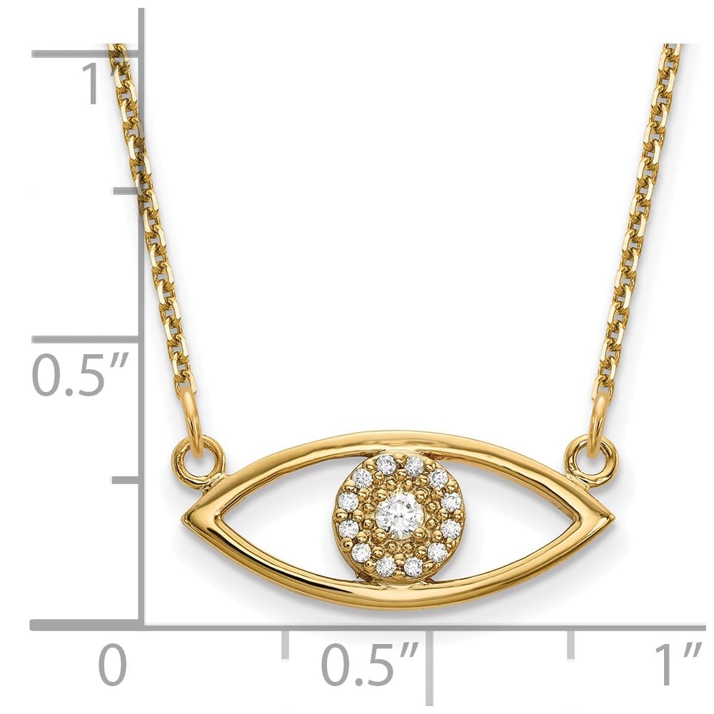 14K Yellow Gold 1/10 carat Diamond Small Evil Eye 18 inch Necklace