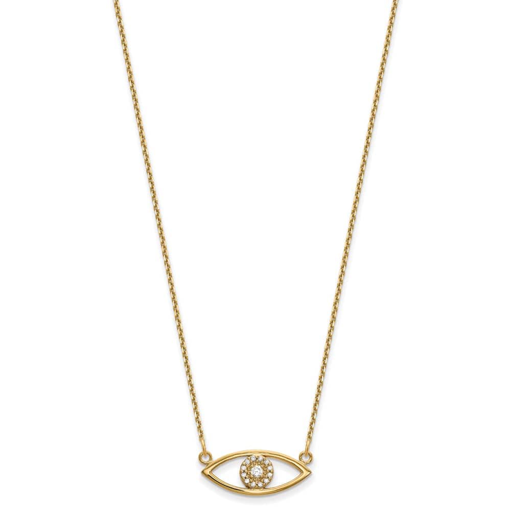 14K Yellow Gold 1/10 carat Diamond Small Evil Eye 18 inch Necklace