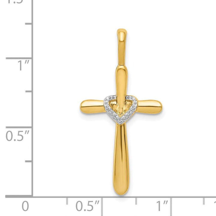 14K Yellow Gold 1/10 CT Diamond Cross with Heart Pendant
