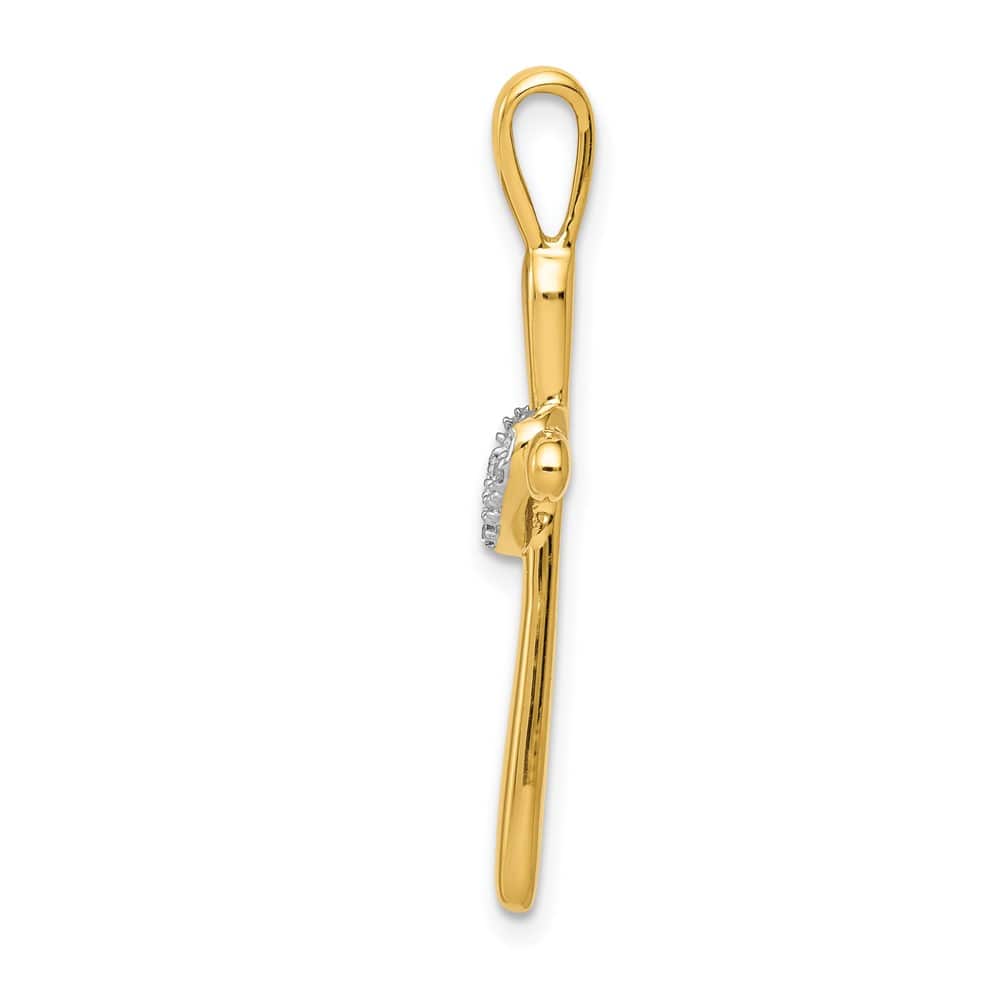 14K Yellow Gold 1/10 CT Diamond Cross with Heart Pendant