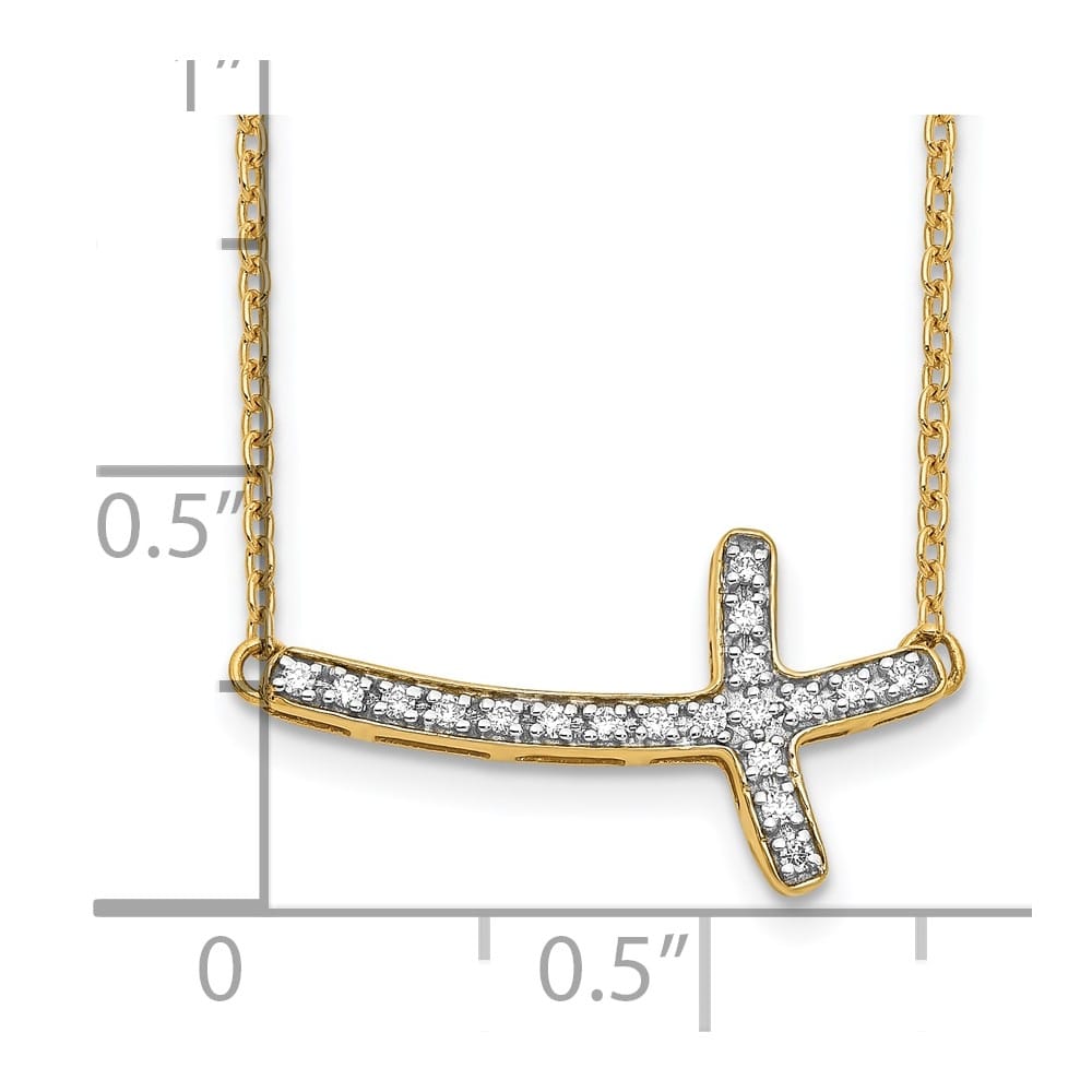 14K Yellow Gold 1/10 ct Diamond Sideways Cross 20 mm 18 inch Necklace